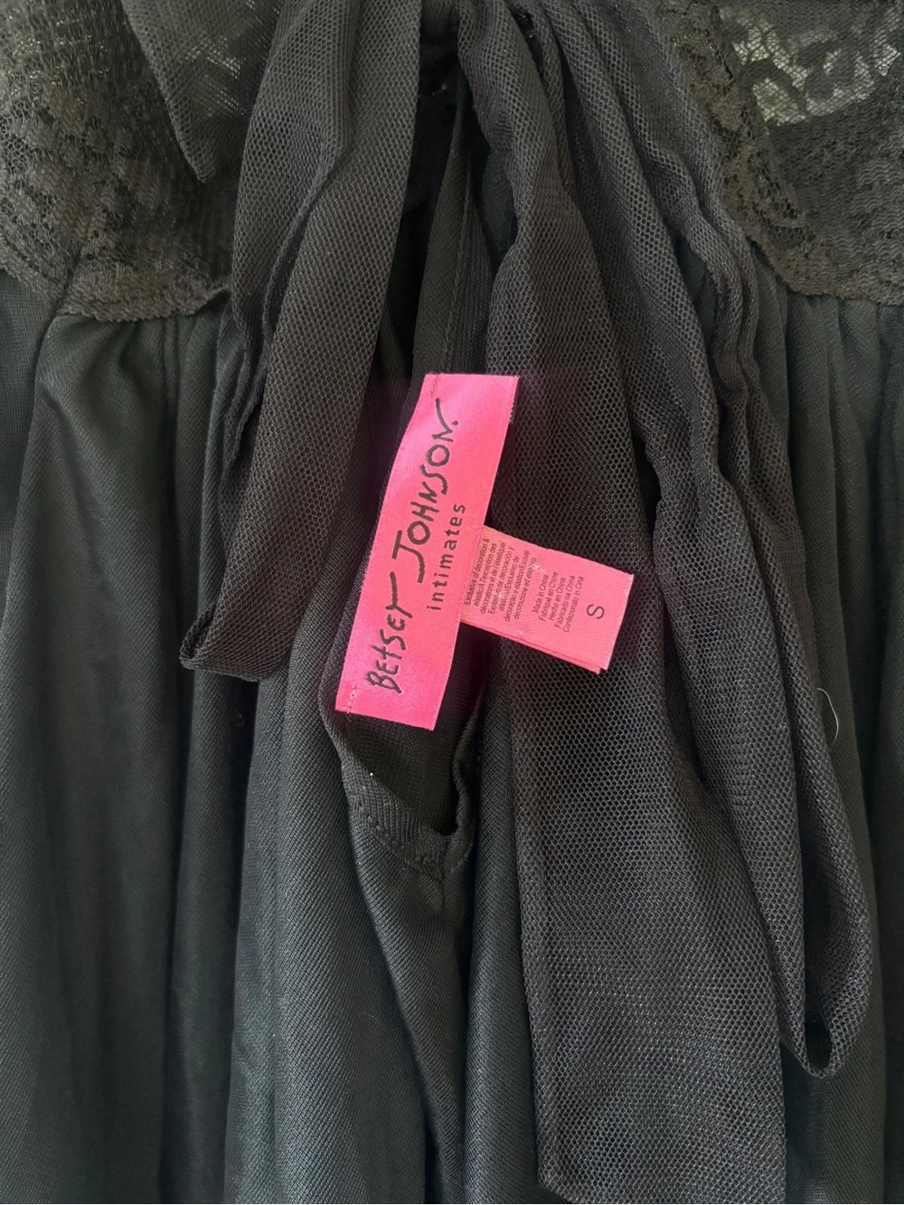 Betsey Johnson babydoll  Black Lace-Trim Chemise with Pink Accent